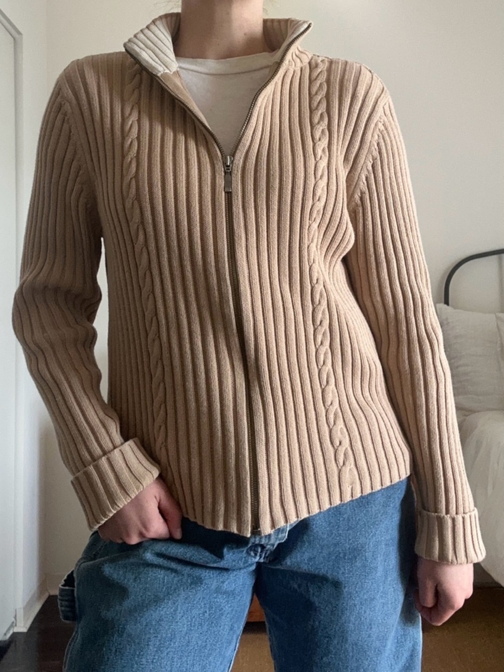 Vintage Field Gear Ribbed Cotton Zip Sweater